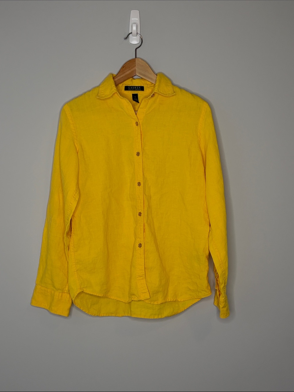 Lauren Ralph Lauren Women’s Yellow Button-Down Shirt 100% Linen Classic
